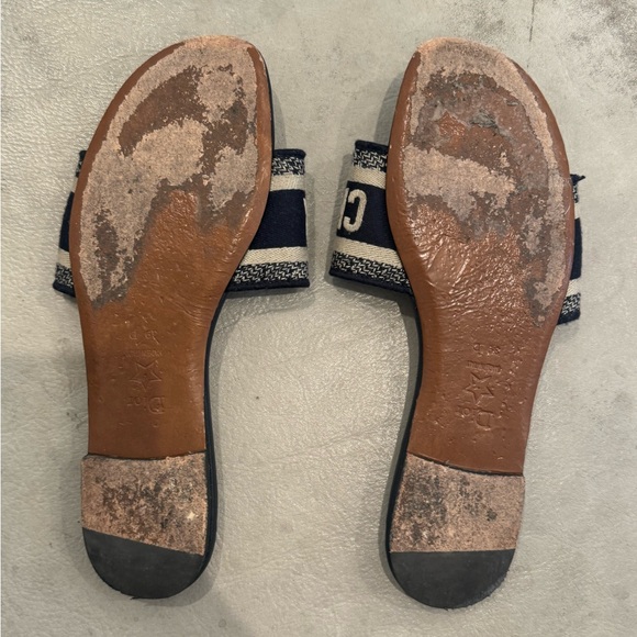 Dior Dway Slide Sandal Deep Blue Embroidered Cotton Logo open toe size 39 - Picture 10 of 13
